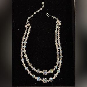 Vintage Sarah Coventry Aurora Borealis Beaded Double Strand Necklace 16”